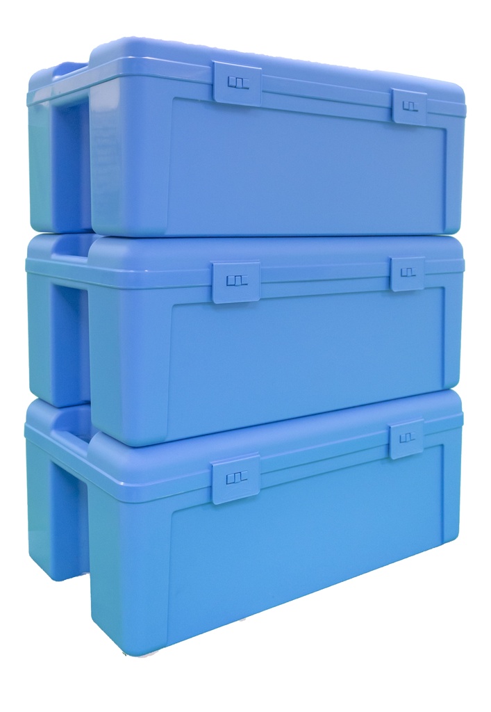 Koffer B2 blauw/opvangcontainer. Gewicht: 1,8kg. Afm: 52 x 31 x 21cm