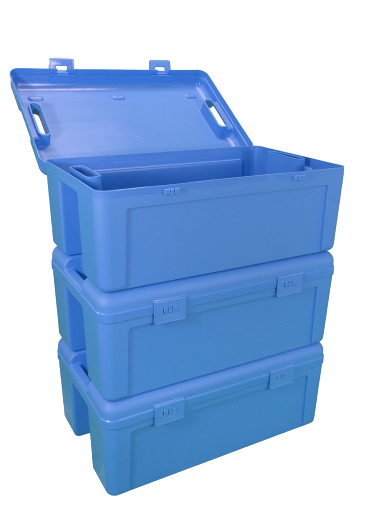 Koffer B2 blauw/opvangcontainer. Gewicht: 1,8kg. Afm: 52 x 31 x 21cm